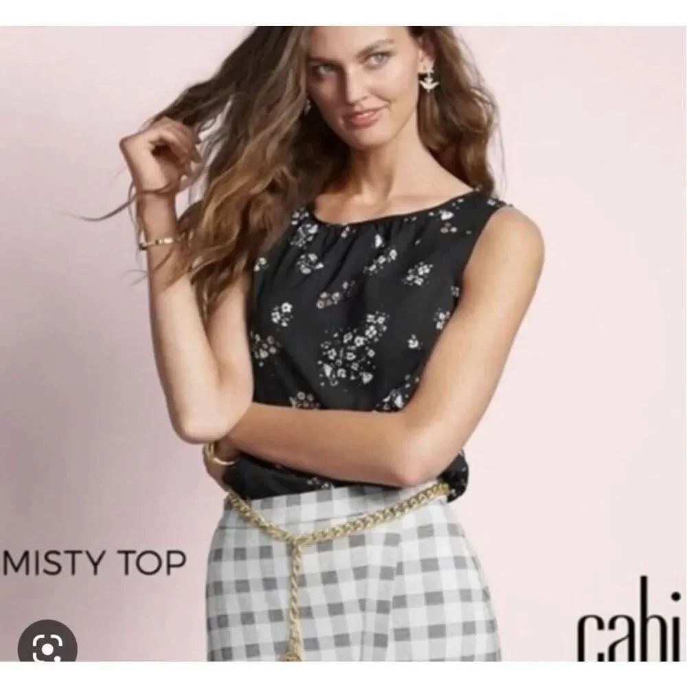 Cabi Women's Black Misty Floral Top Style 5388 Size L
